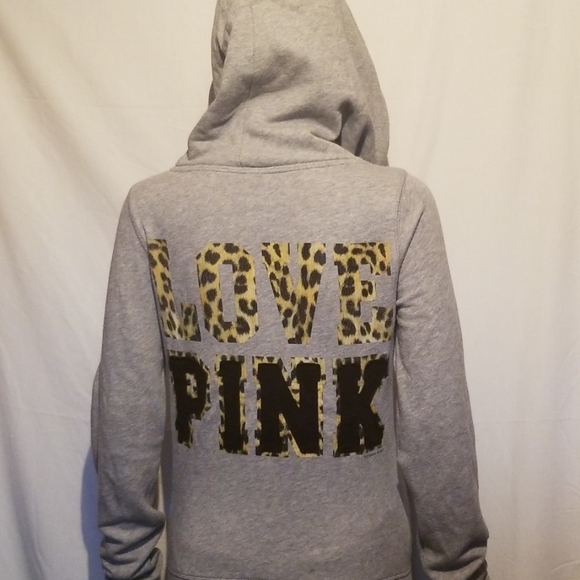 PINK Victoria's Secret Tops - PINK Victoria Secret Gray Leopard Print Hoodie